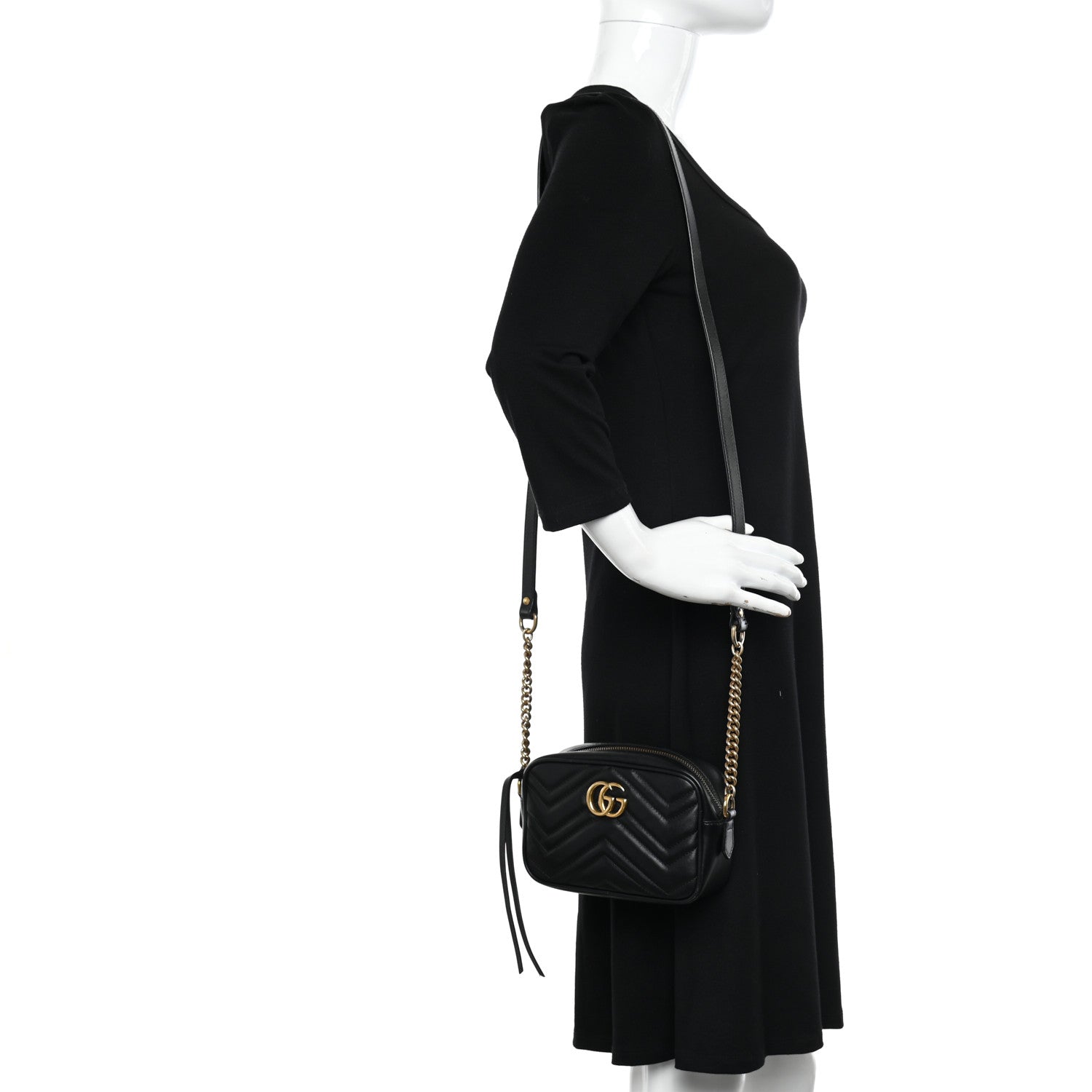 Gucci Calfskin Matelasse Mini GG Marmont Chain Shoulder Bag Black 2 of 10
