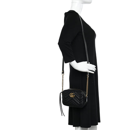 Gucci Calfskin Matelasse Mini GG Marmont Chain Shoulder Bag Black 2 of 10