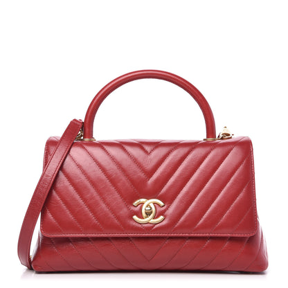 Chanel Calfskin Chevron Quilted Small Coco Handle Flap Red 1 of 10