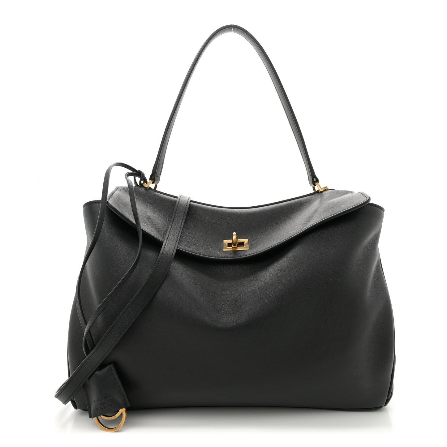 Natural Smooth Calfskin Medium Rodeo Top Handle Handbag Black