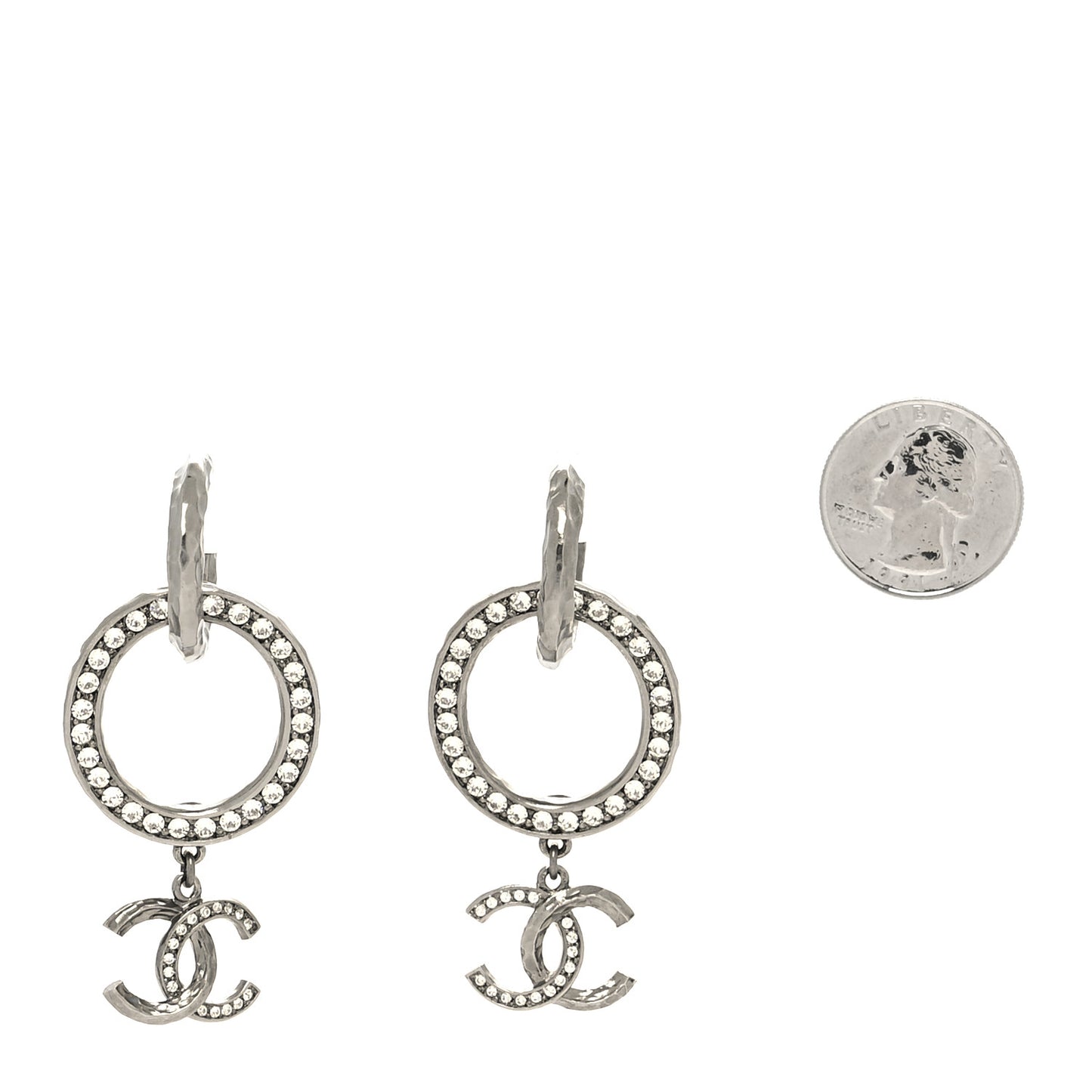Crystal CC Hoop Drop Earrings Silver