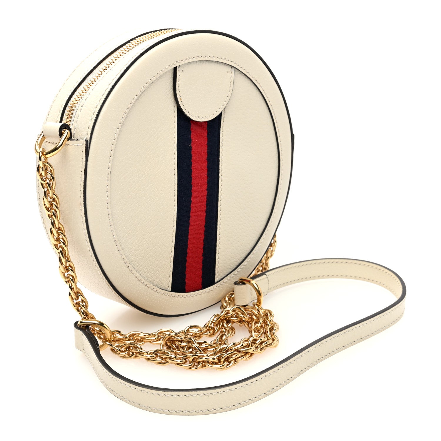 Gucci Textured Calfskin Web Mini Ophidia Round Shoulder Bag Mystic White 3 of 10