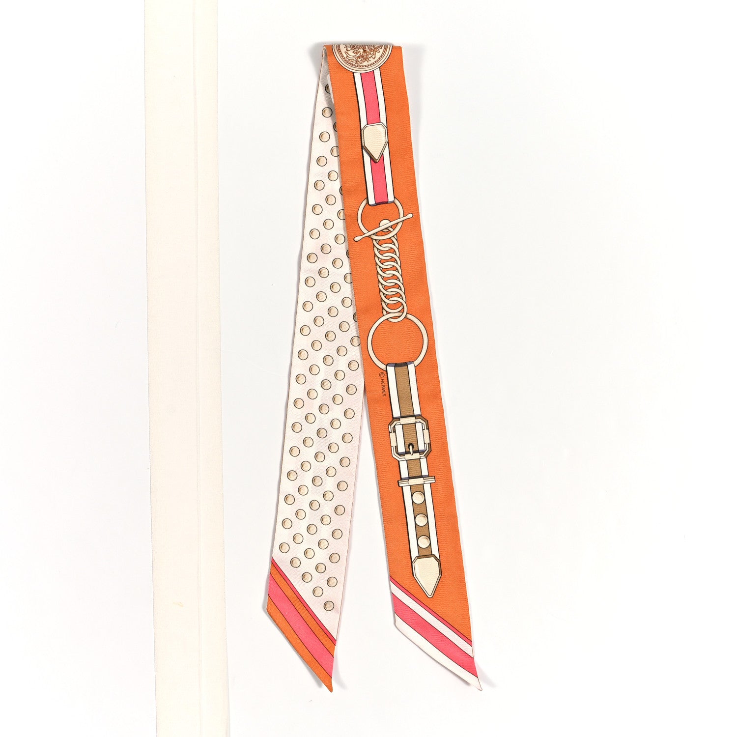 Hermes Silk Grand Tralala Twilly Creme Roux Corail 2 of 4