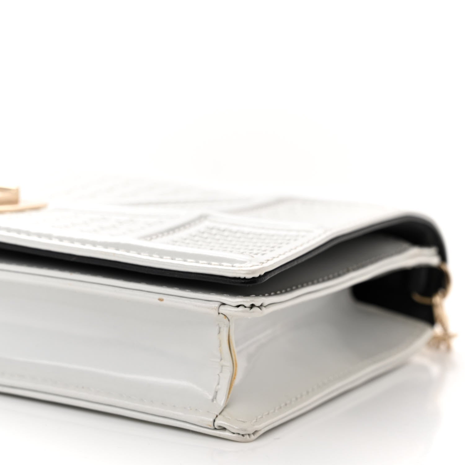 Christian Dior Patent Micro-Cannage Diorama Wallet on Chain Pouch Metallic White 10 of 11