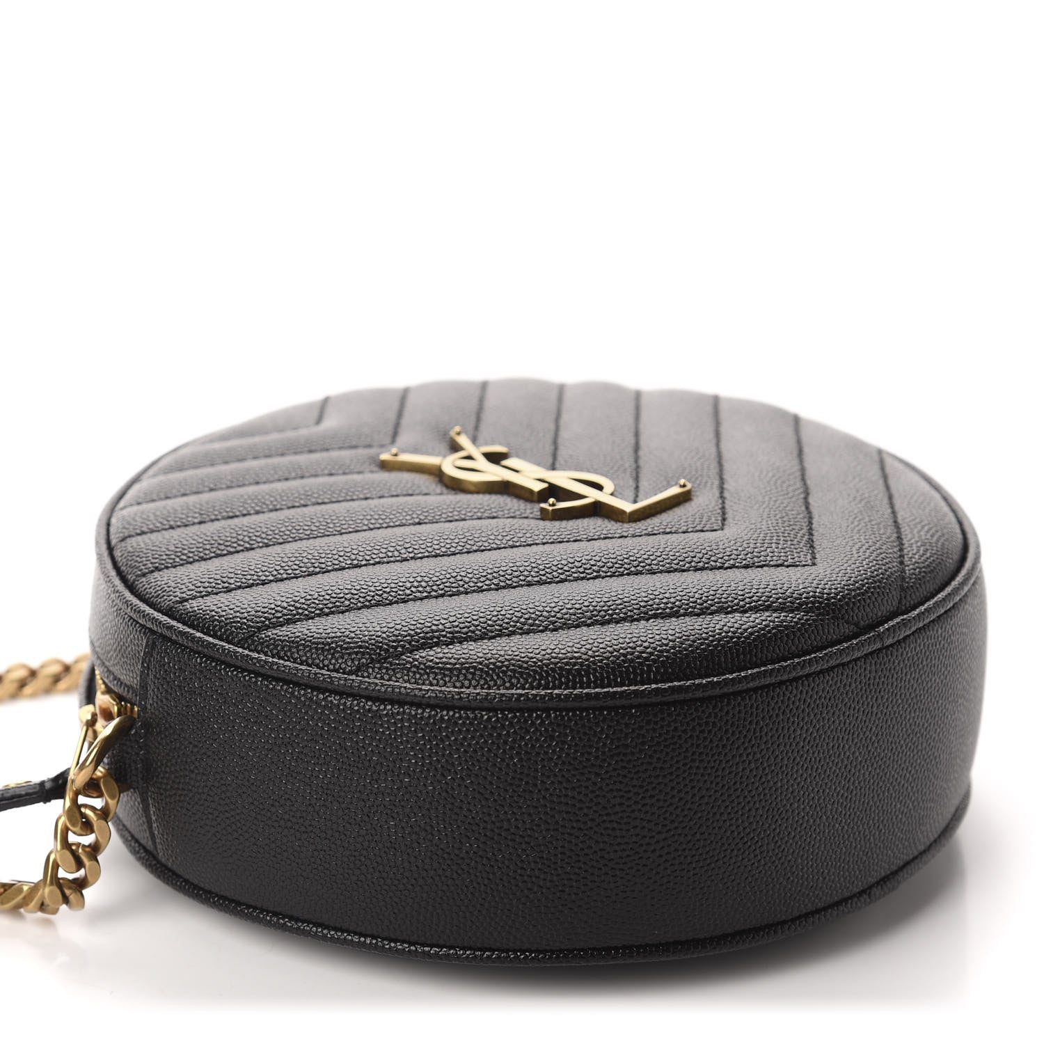 Saint Laurent Grain De Poudre Matelasse Chevron Quilted Round Vinyle Camera Bag Black 4 of 10