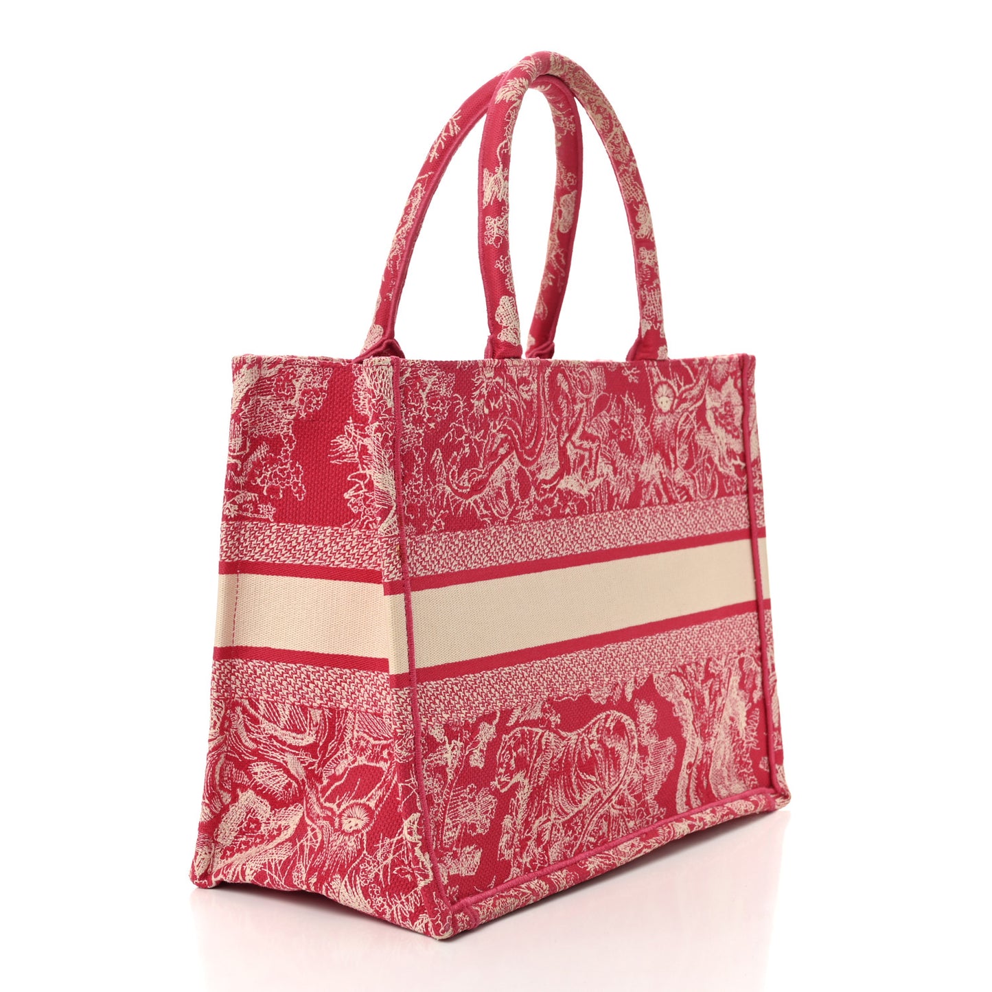 Canvas Embroidered Medium Dioriviera Toile De Jouy Book Tote Raspberry