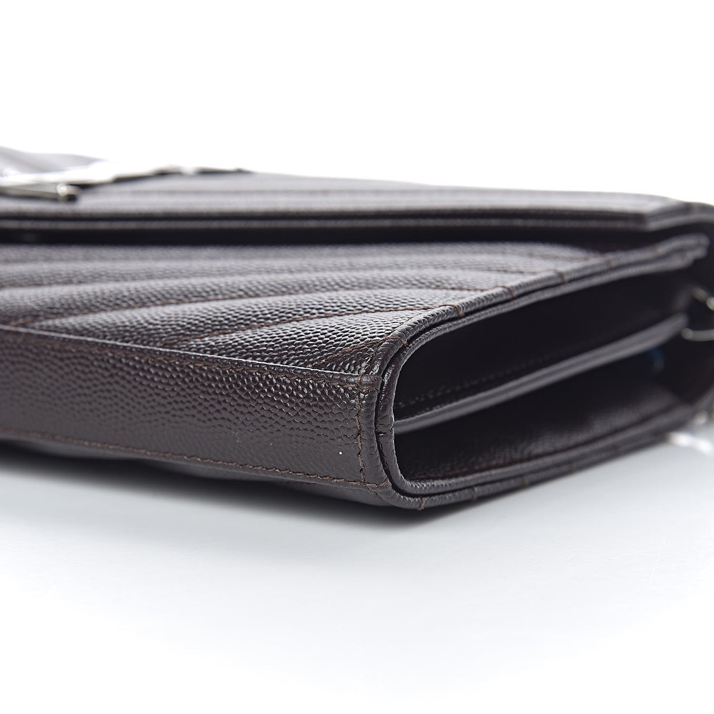 Grain De Poudre Matelasse Chevron Monogram Chain Wallet Dark Brown