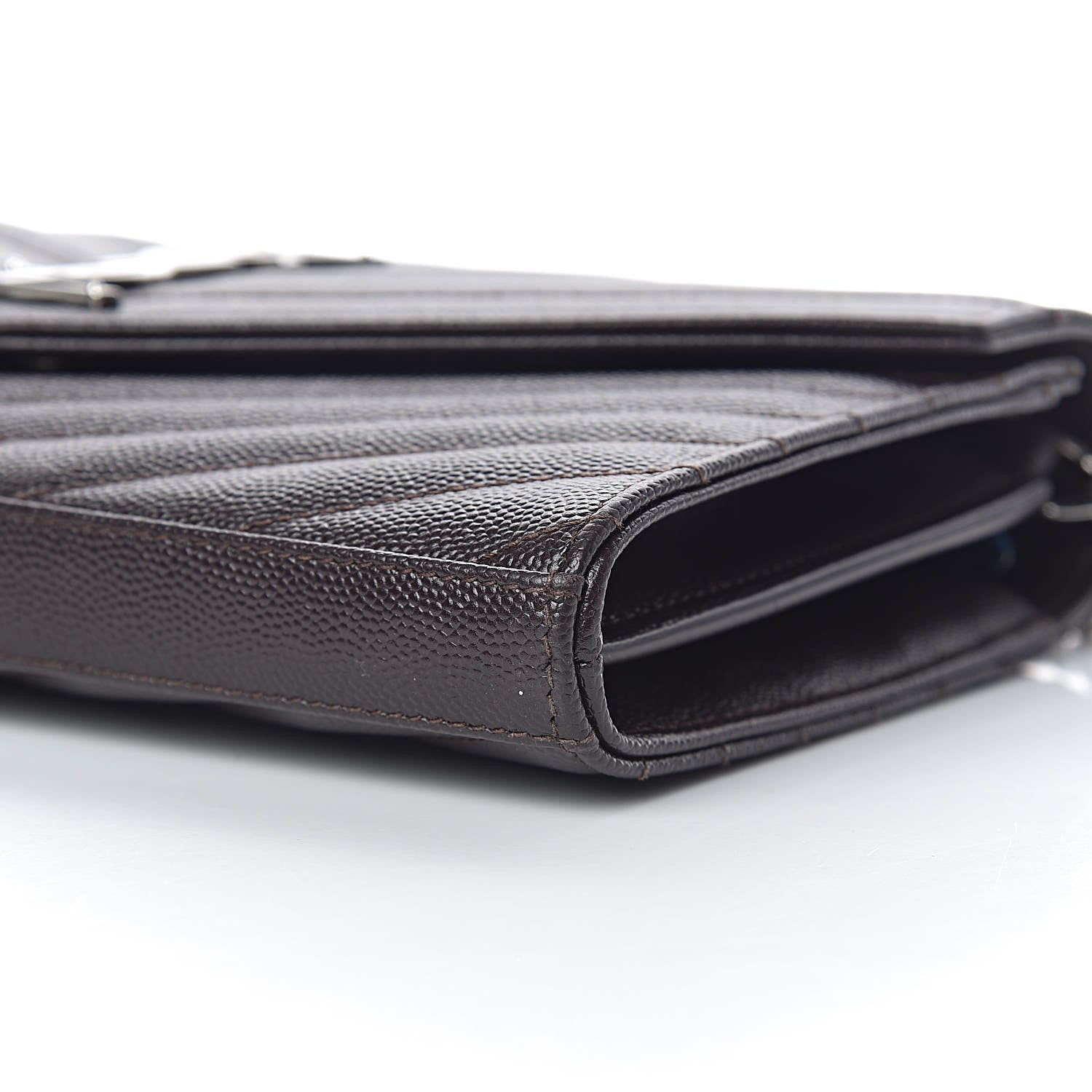 Saint Laurent Grain De Poudre Matelasse Chevron Monogram Chain Wallet Dark Brown 9 of 11