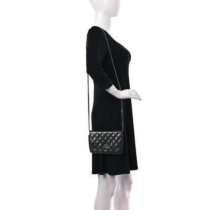 Chanel Patent Quilted Brilliant Wallet On Chain WOC Blue 2 of 14