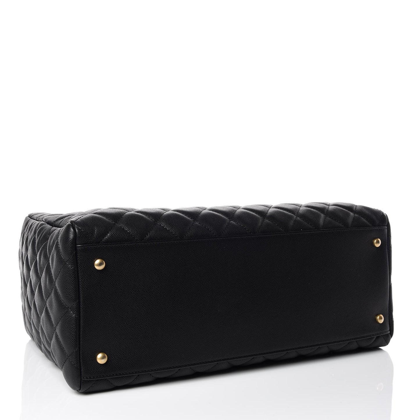 Caviar Quilted Large Coco Handle Shopping Tote Black