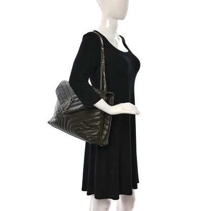 Saint Laurent Calfskin Y Quilted Monogram Large Loulou Chain Satchel Kaki Fonce 2 of 9