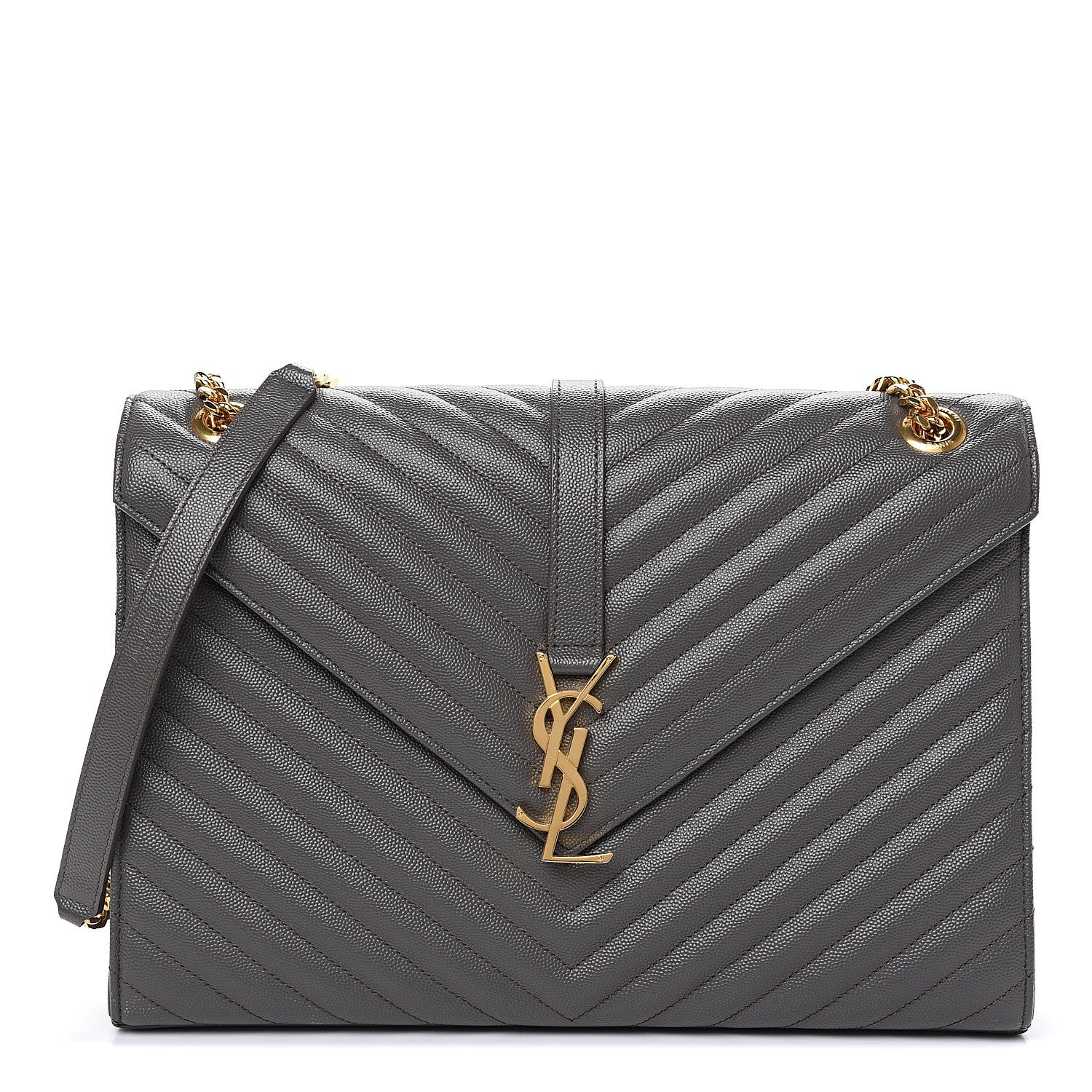 Saint Laurent Grain De Poudre Matelasse Chevron Large Monogram Satchel Earth 1 of 8
