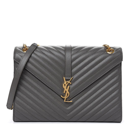 Saint Laurent Grain De Poudre Matelasse Chevron Large Monogram Satchel Earth 1 of 8
