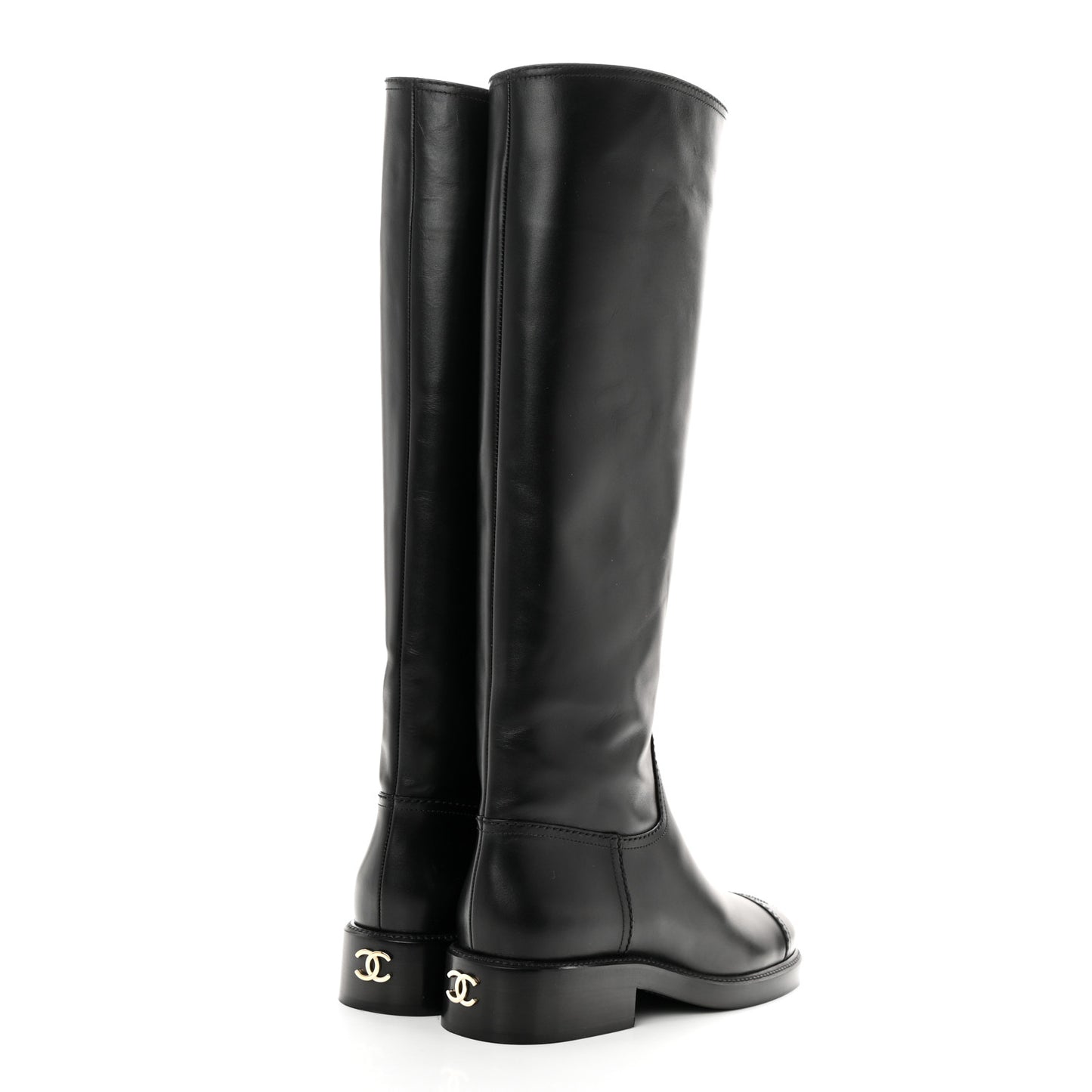 Calfskin Cap Toe High Boots 39 Black