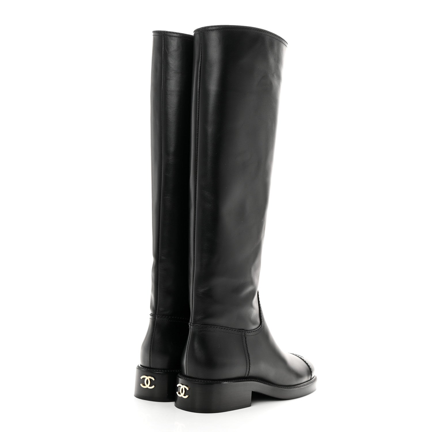 Chanel Calfskin Cap Toe High Boots 39 Black 4 of 9