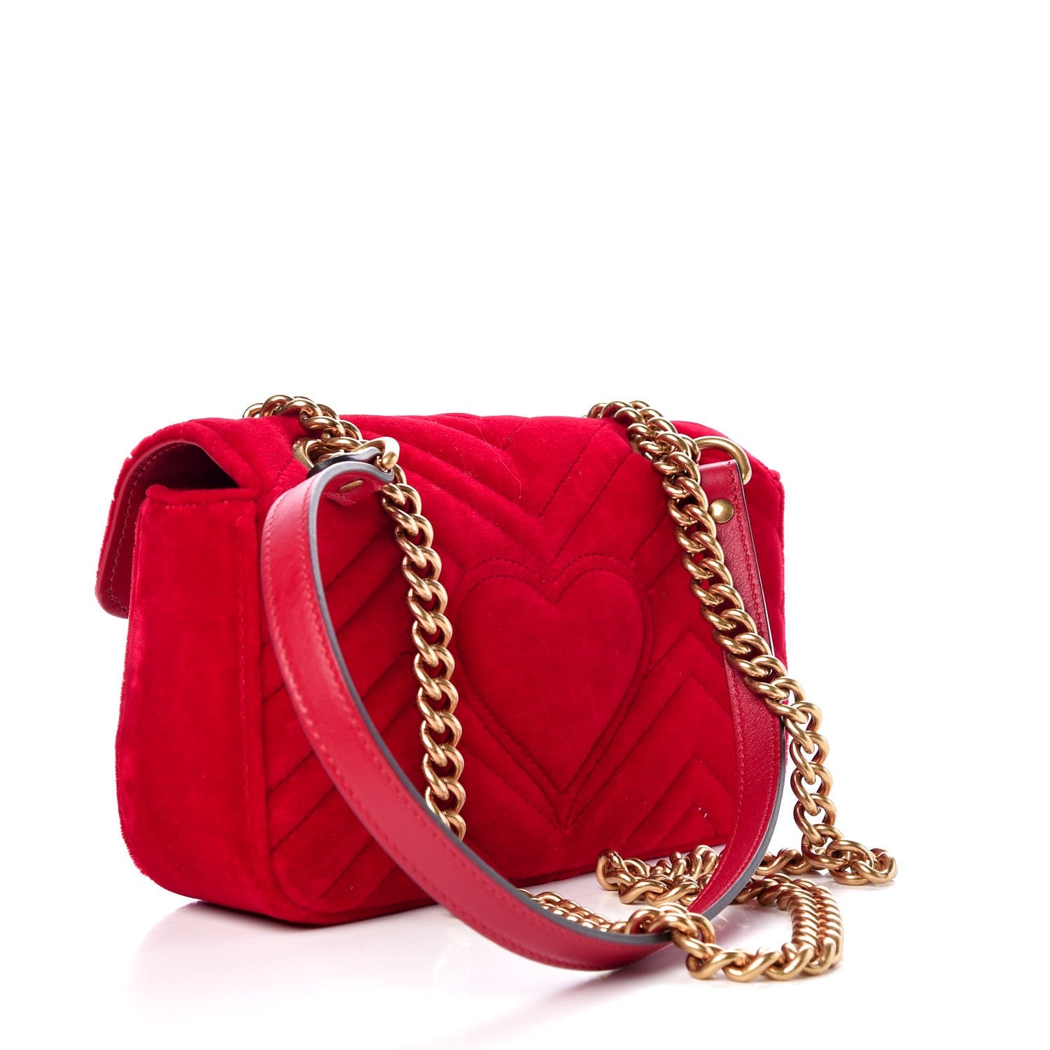 Gucci Velvet Matelasse Mini GG Marmont Shoulder Bag Hibiscus Red 5 of 10