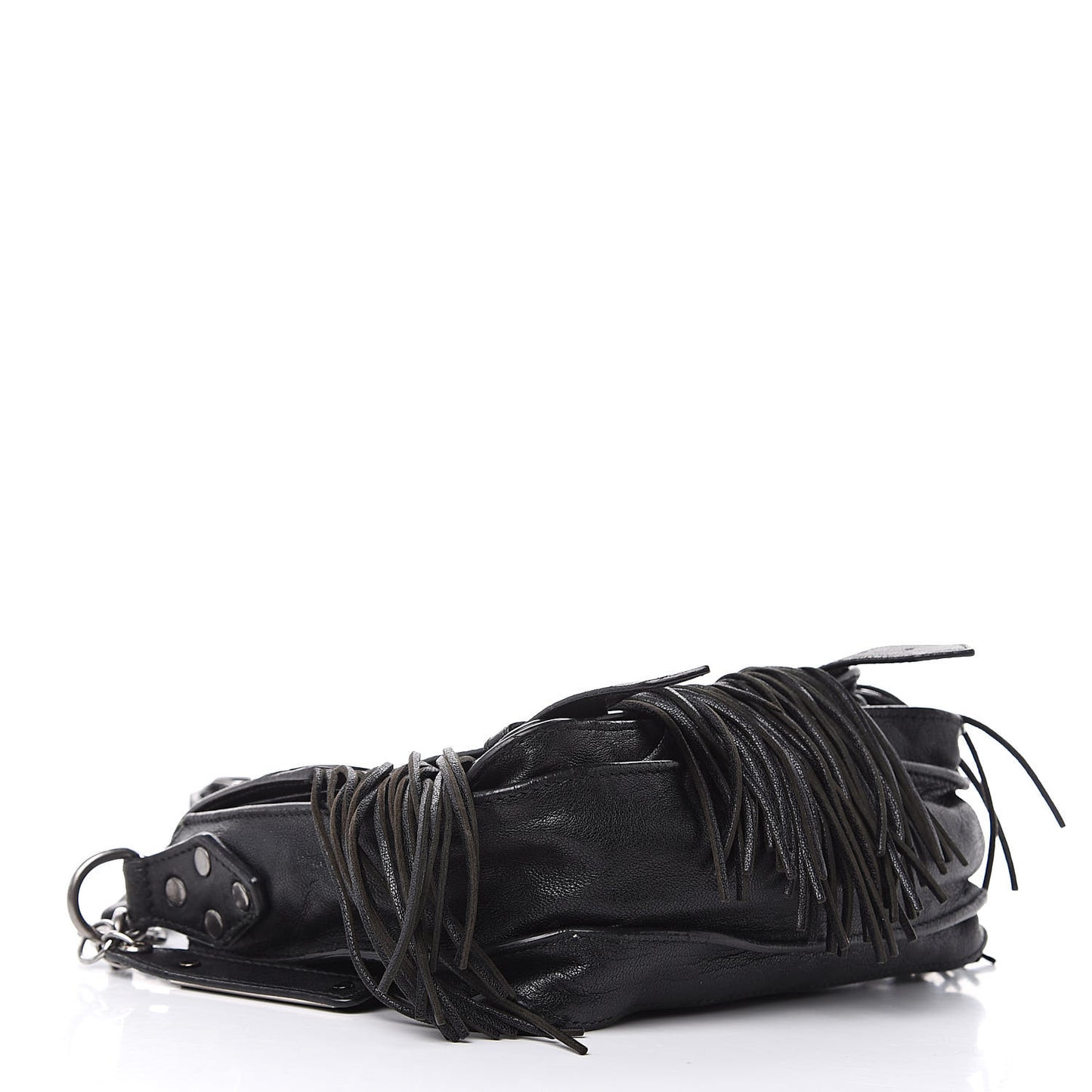 Lambskin Fringe PS1 Crossbody Pouch Black