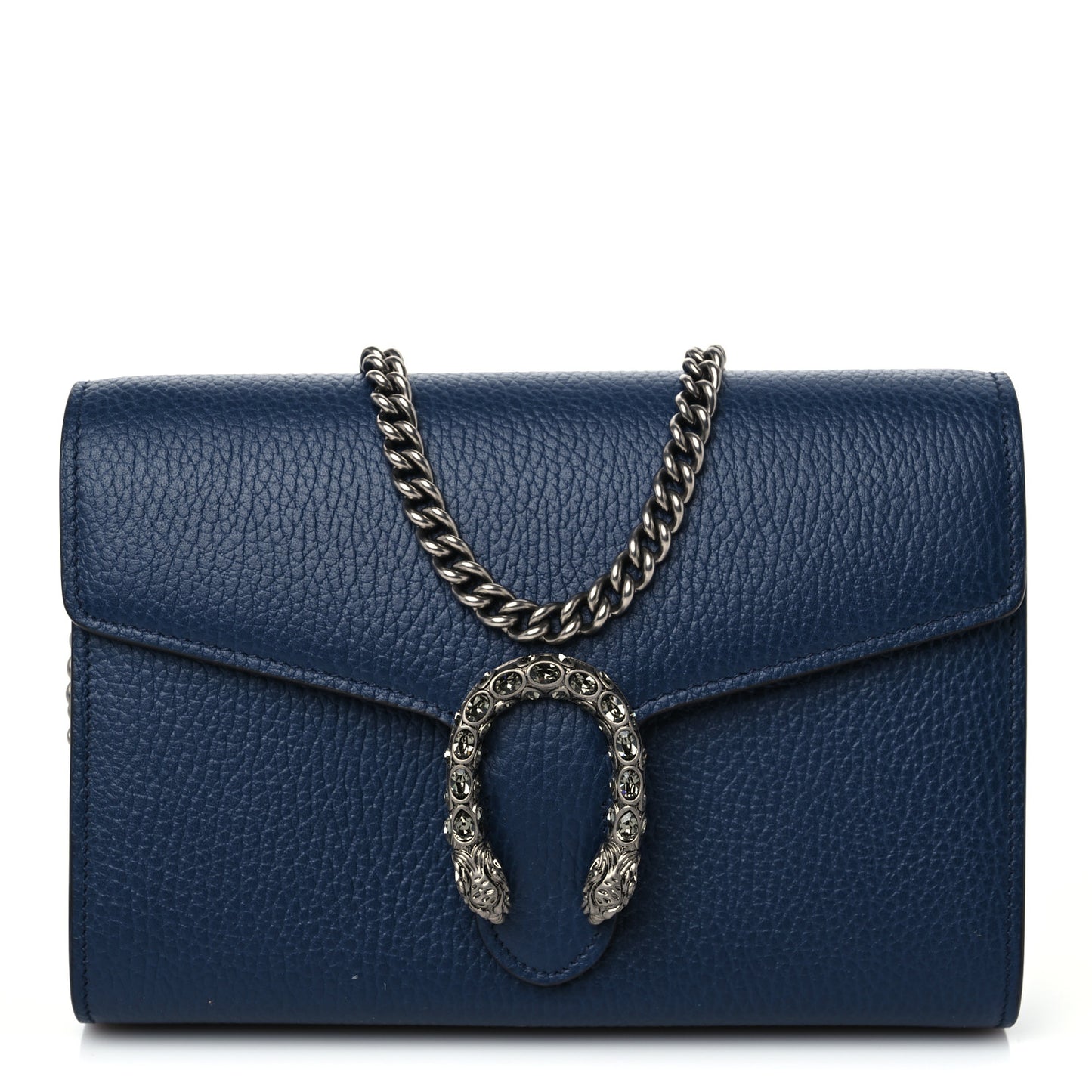 Dollar Calfskin Crystal Mini Dionysus Chain Wallet Blue Agata Black Diamond