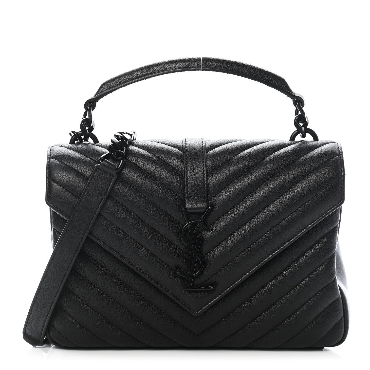 Saint Laurent Sheepskin Matelasse Chevron Monogram Monochrome Medium College Bag Black 1 of 10