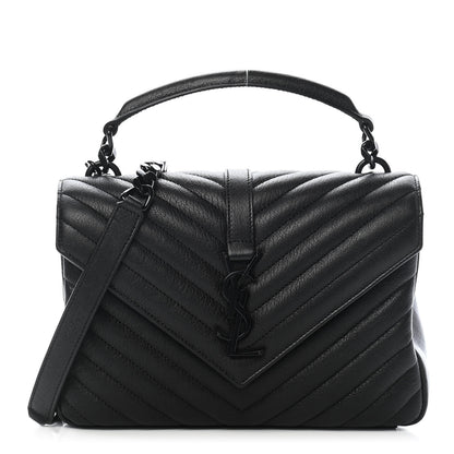 Saint Laurent Sheepskin Matelasse Chevron Monogram Monochrome Medium College Bag Black 1 of 10