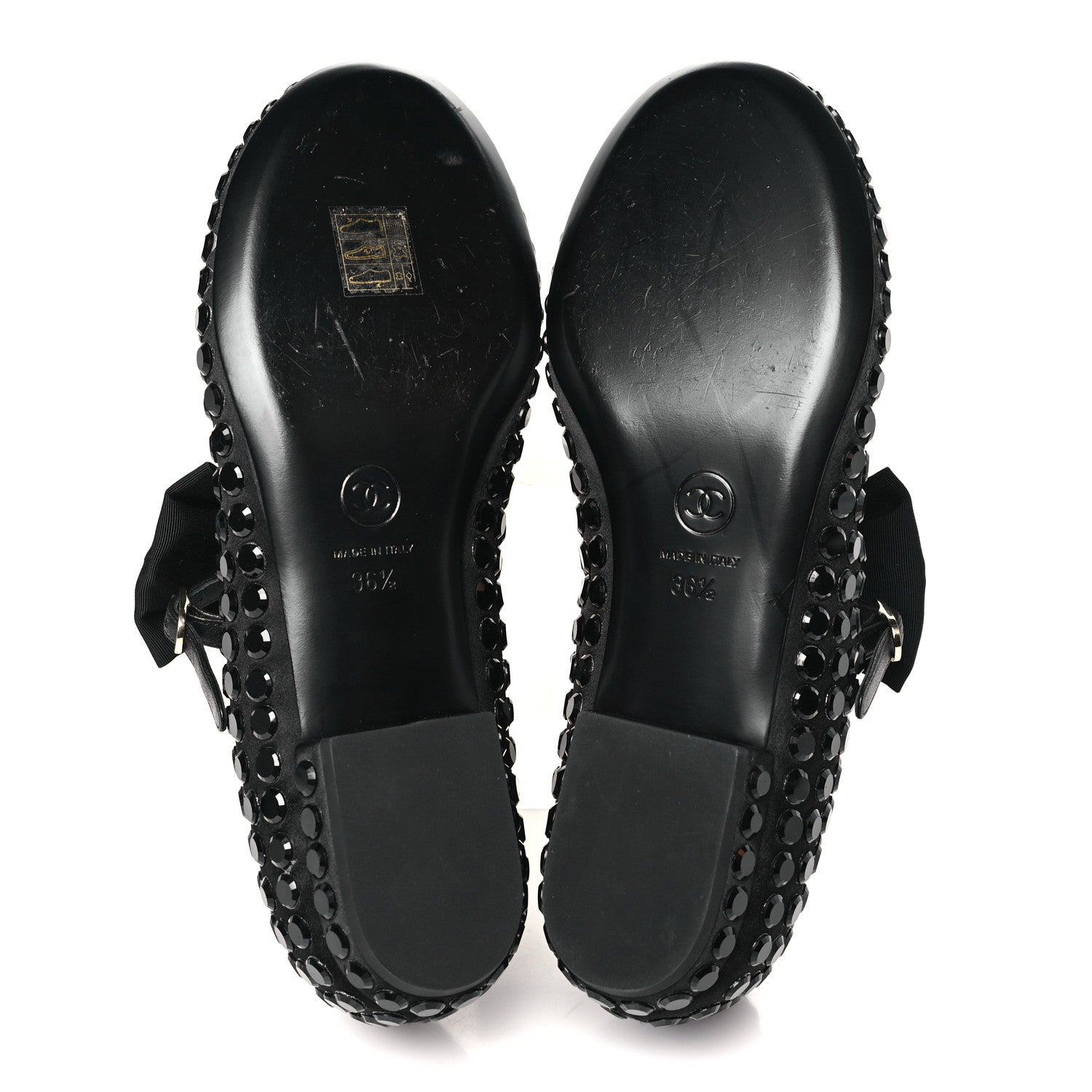 Chanel Satin Strass Bow Mary Jane Flats 36.5 Black 5 of 9