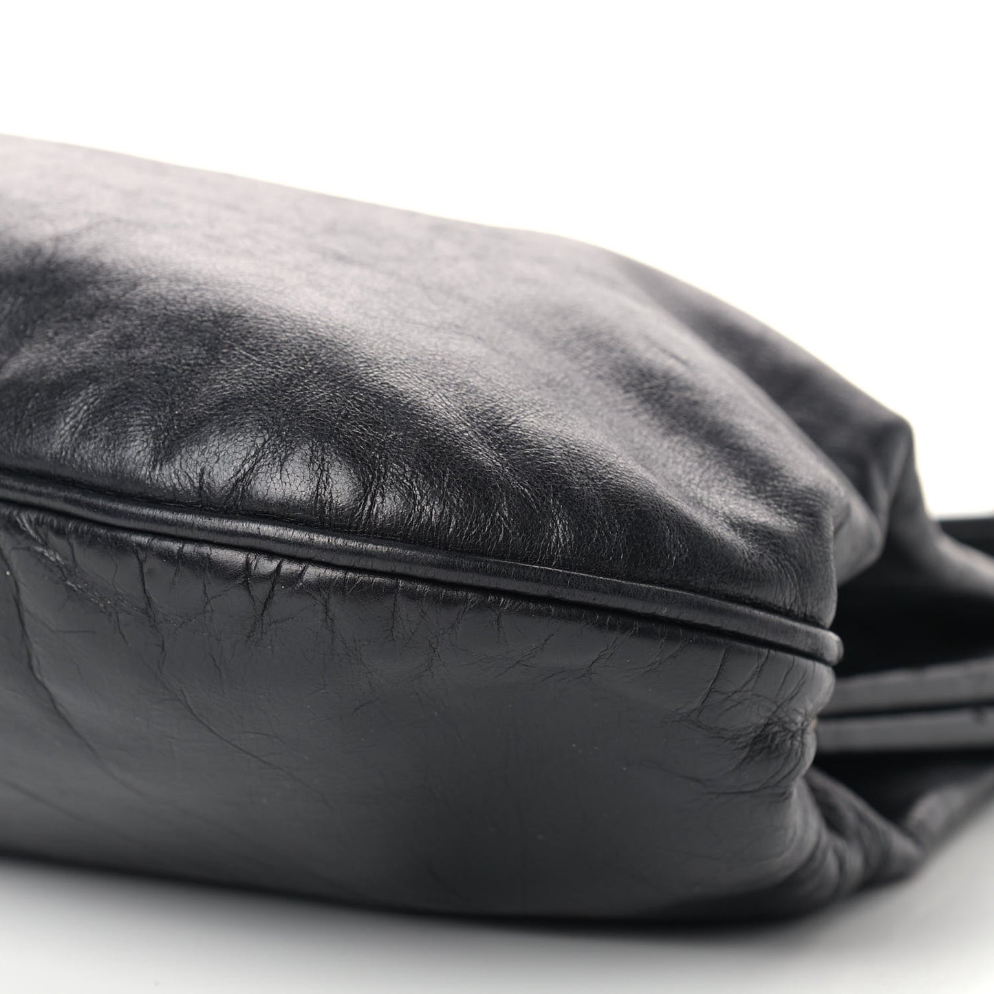 Glazed Calfskin Kisslock Frame Bag Black
