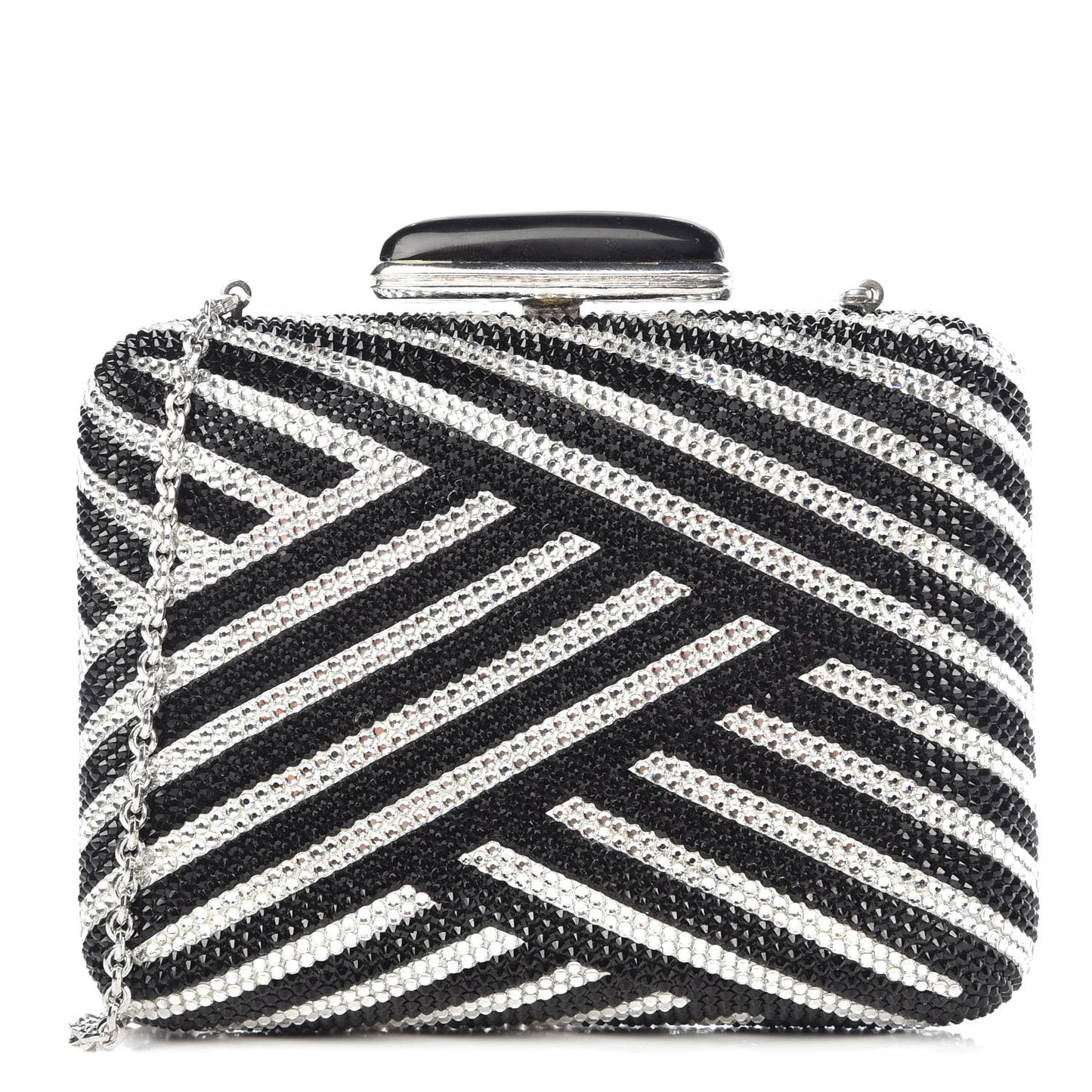 Crystal Striped Miniaudiere Clutch Black White