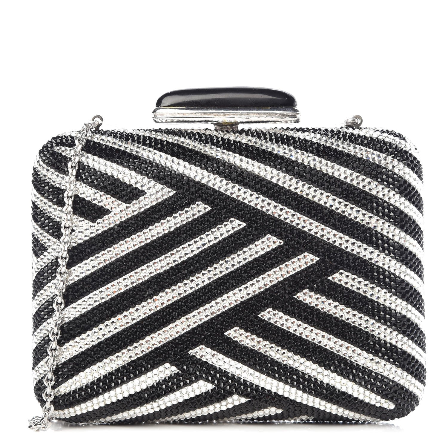 Judith Leiber Crystal Striped Miniaudiere Clutch Black White 1 of 8