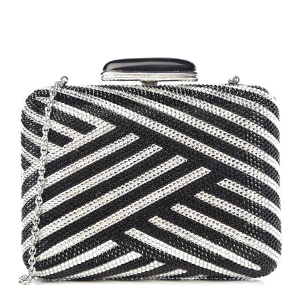 Judith Leiber Crystal Striped Miniaudiere Clutch Black White 1 of 8