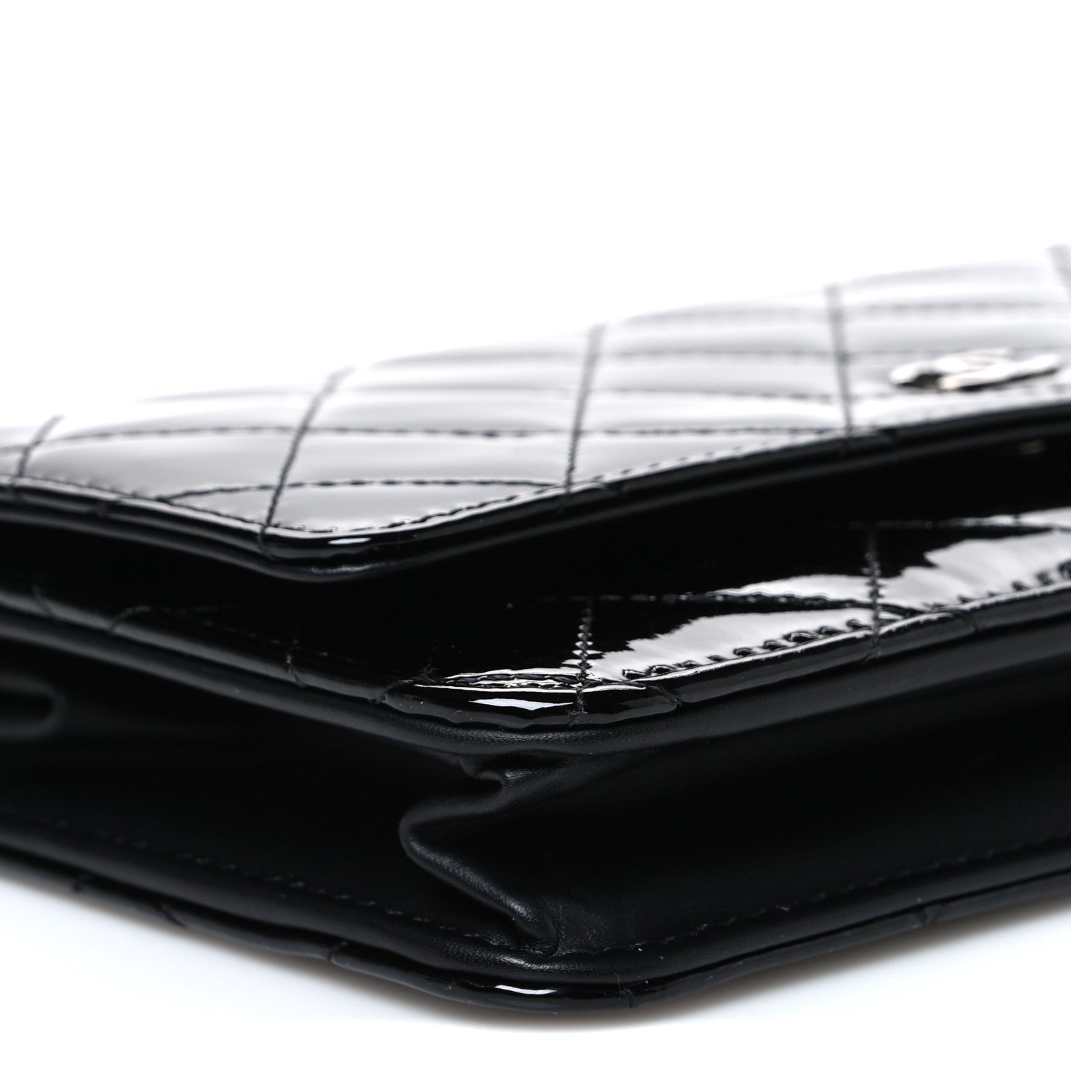 Chanel Patent Quilted Wallet On Chain WOC Black 10 of 11