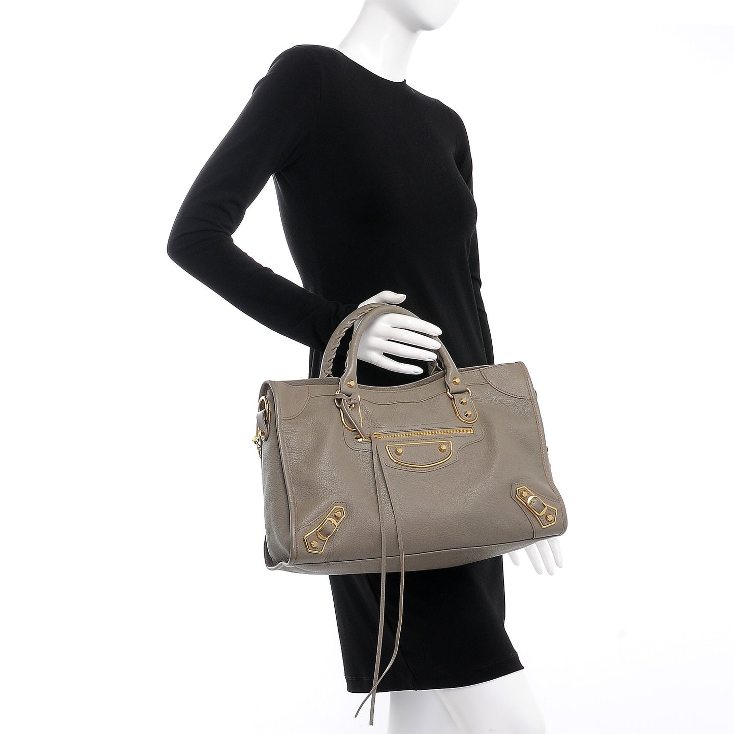 Chevre Gold Metallic Edge Hardware City Gris Taupe