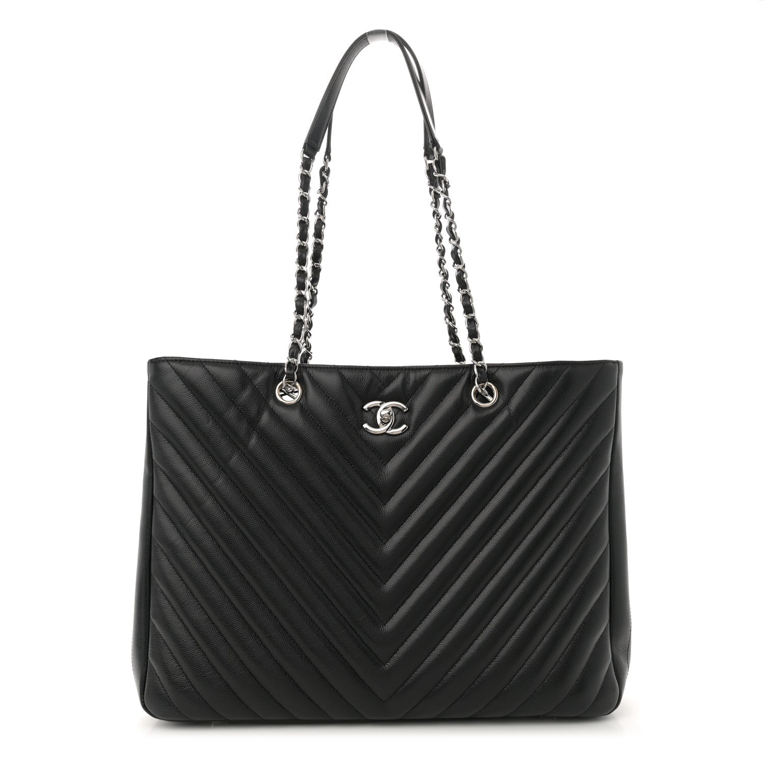 Chanel Caviar Chevron Quilted Large Shopping Tote Tote Black 1 of 10