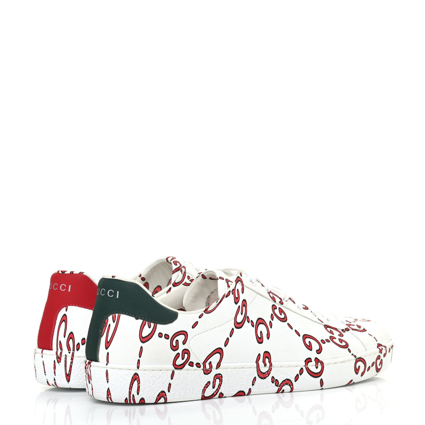 Calfskin GucciGhost Print Mens Ace Sneakers 7.5 White Hibiscus Red
