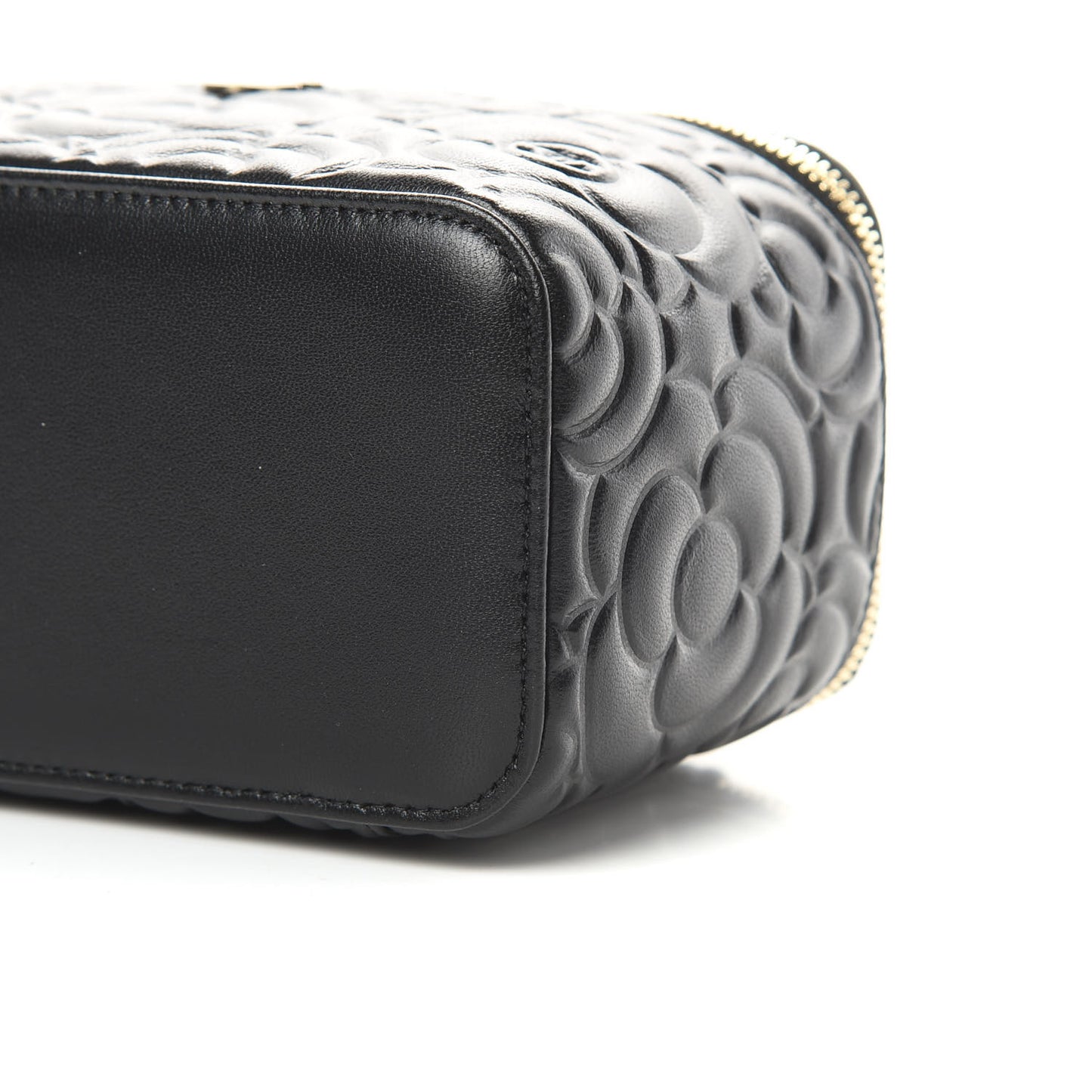 Lambskin Camellia Embossed Small Vanity Case With Chain Black