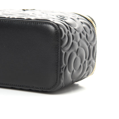 Chanel Lambskin Camellia Embossed Small Vanity Case With Chain Black 10 of 12