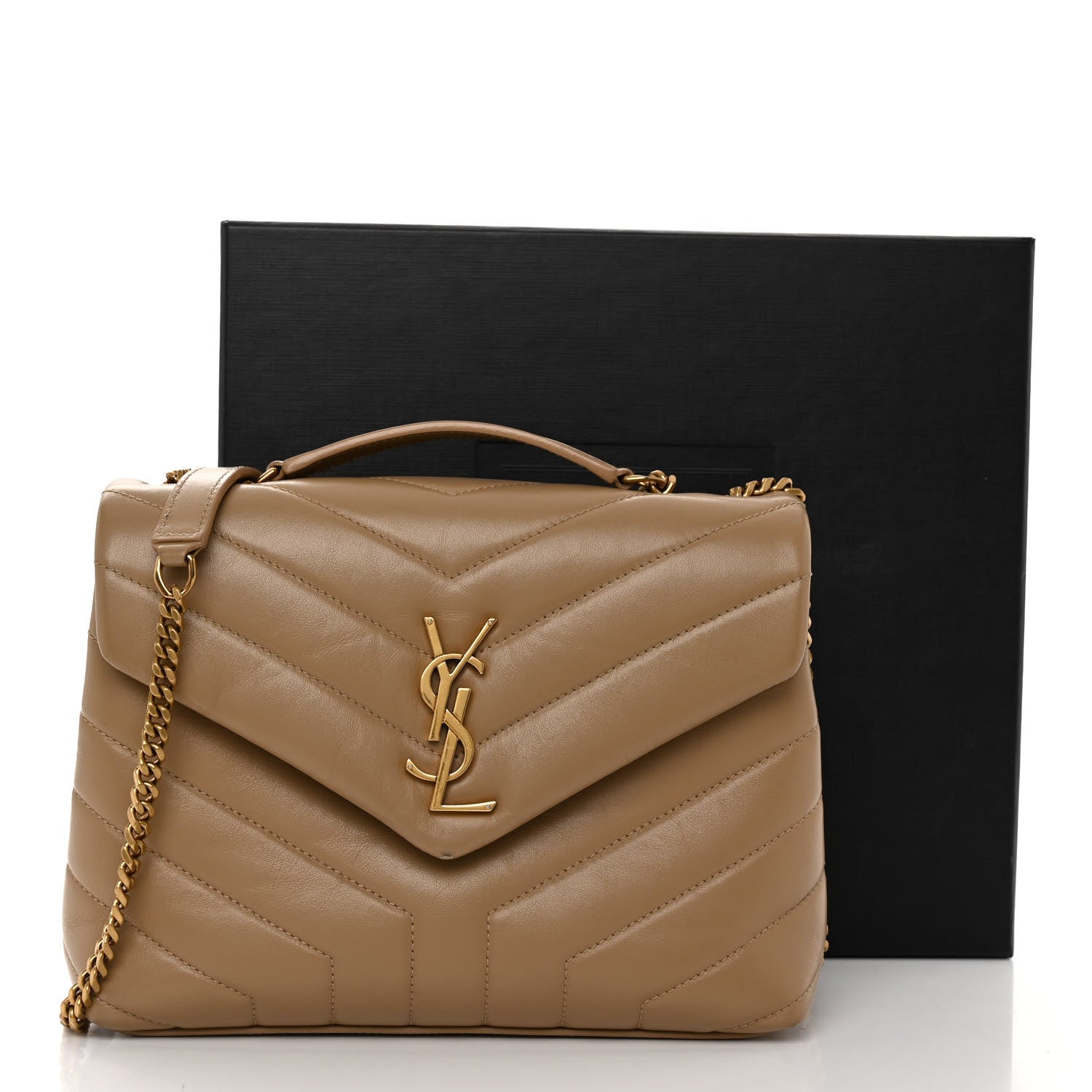 Saint Laurent Calfskin Y Quilted Monogram Small Loulou Chain Satchel Dark Beige 10 of 10