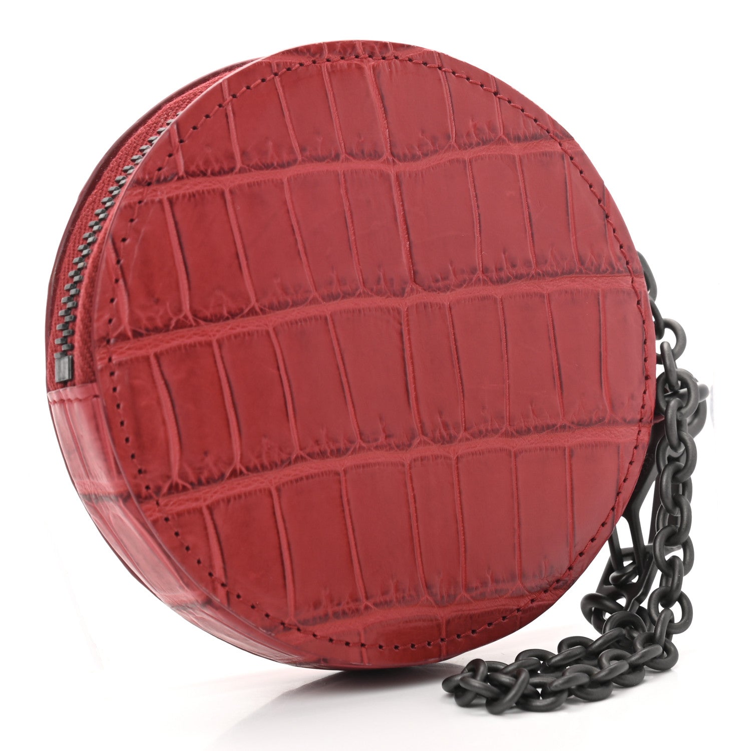 Bottega Veneta Calfskin Crocodile Embossed Round Coin Pouch Key Ring 3 of 6