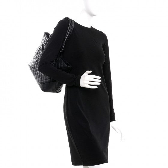 Calfskin Quilted Large Cambon Tote Black