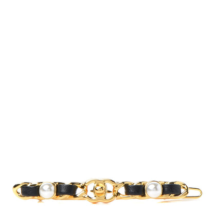 Chanel Pearl Lambskin CC More Is More Hair Clip Black Gold 1 of 5
