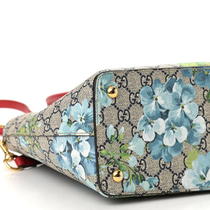 Gucci GG Supreme Monogram Blooms Medium Zip Top Tote Beige Blue Navy Hibiscus Red 9 of 11