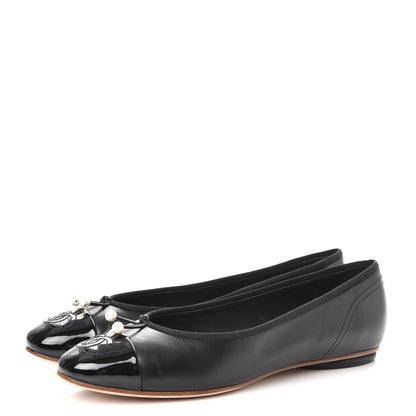 Chanel Lambskin Patent Cap Toe Ballerina Flats 38.5 Black 3 of 11