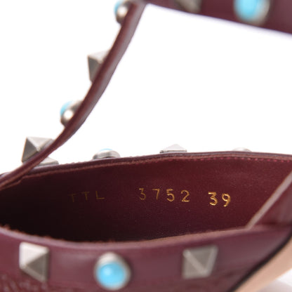 Valentino Garavani Pebbled Calfskin Turquoise Rockstud Rolling Ankle Strap 65mm Pumps 39 Rubin 5 of 8