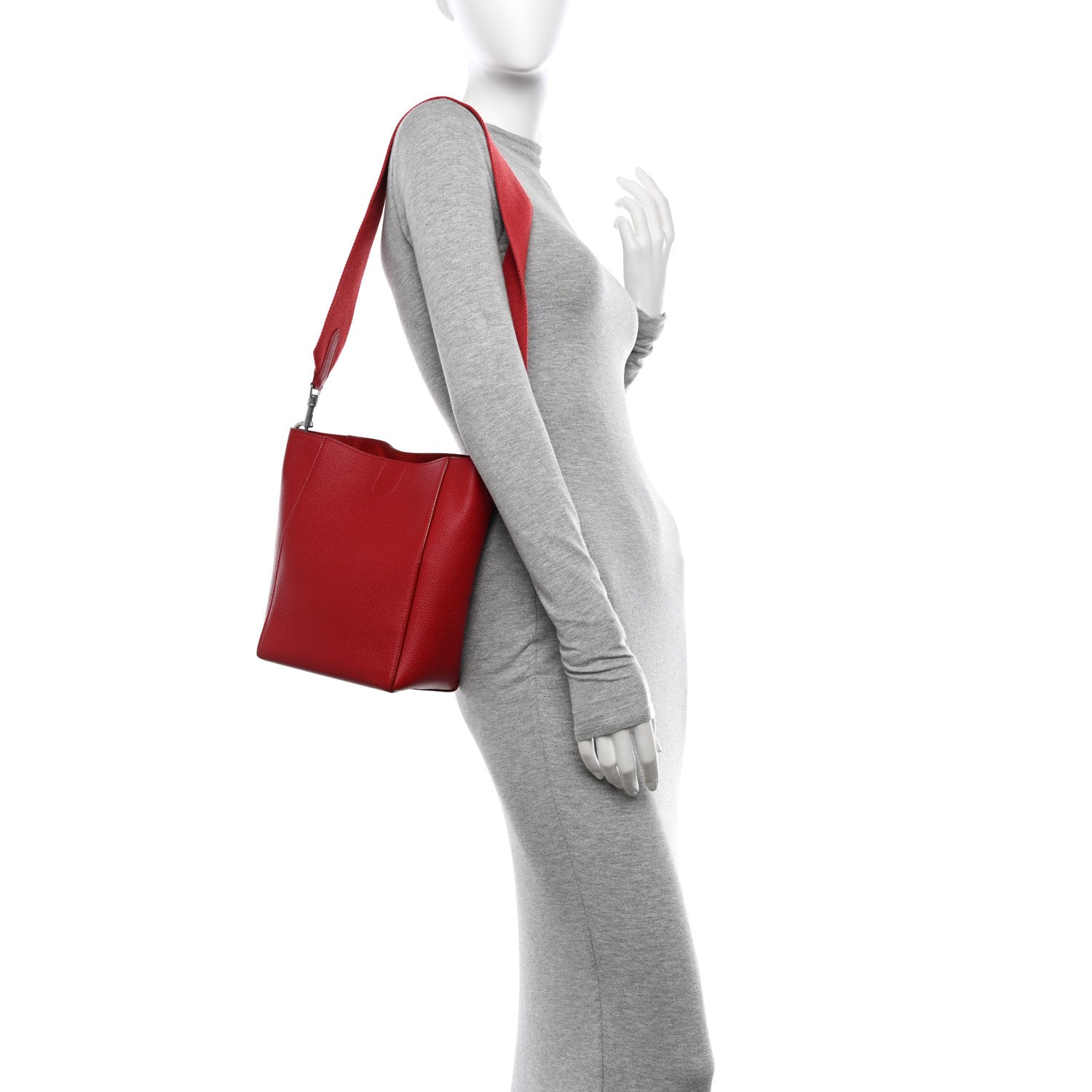 Celine Soft Grained Calfskin Small Sangle Bucket Bag Red 2 of 15