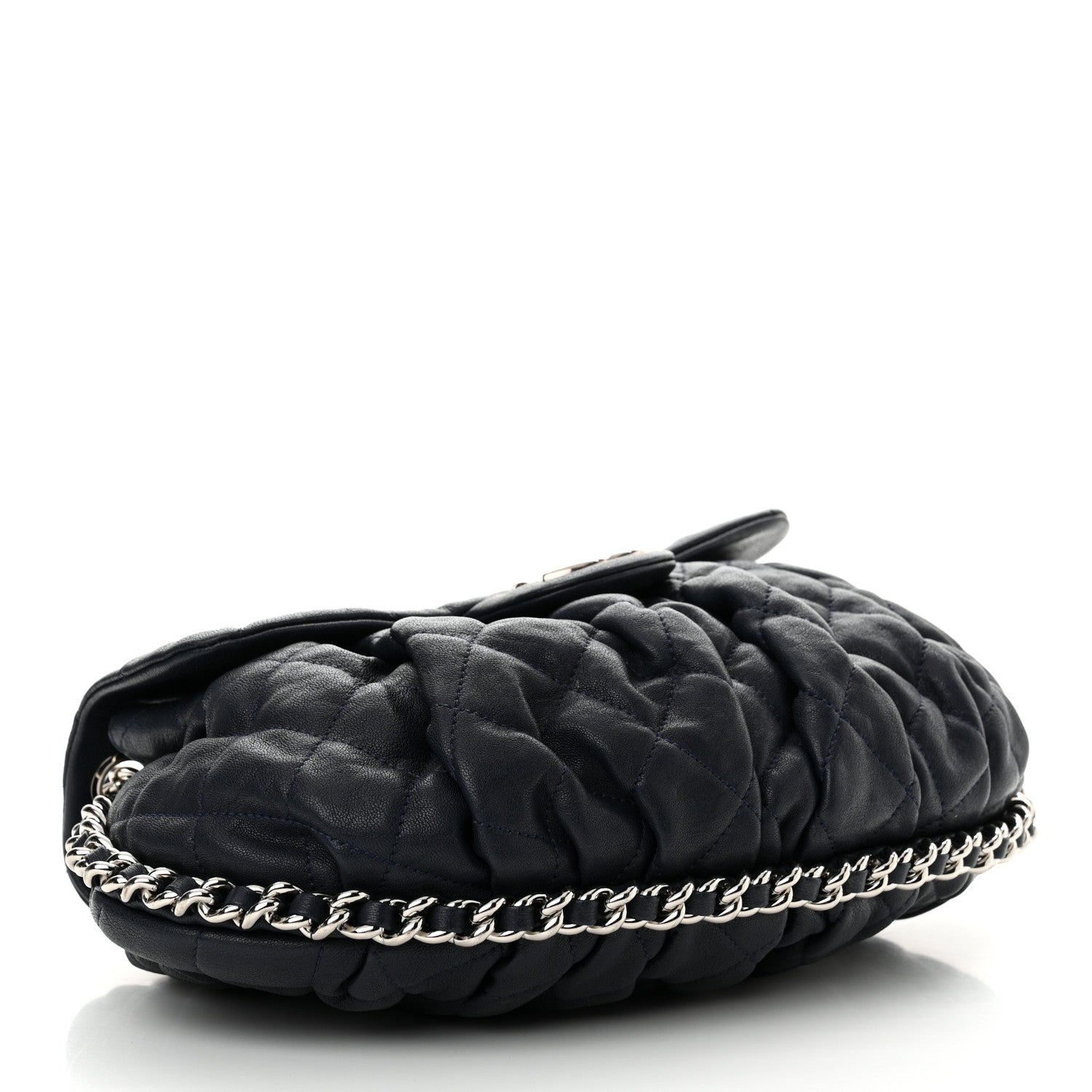 Chanel Washed Lambskin Quilted Medium Chain Around Messenger Navy Blue 4 of 11