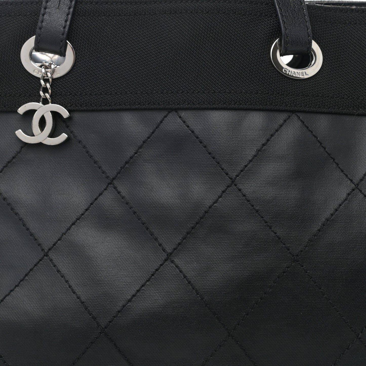Coated Canvas Quilted Large Paris Biarritz Tote Black
