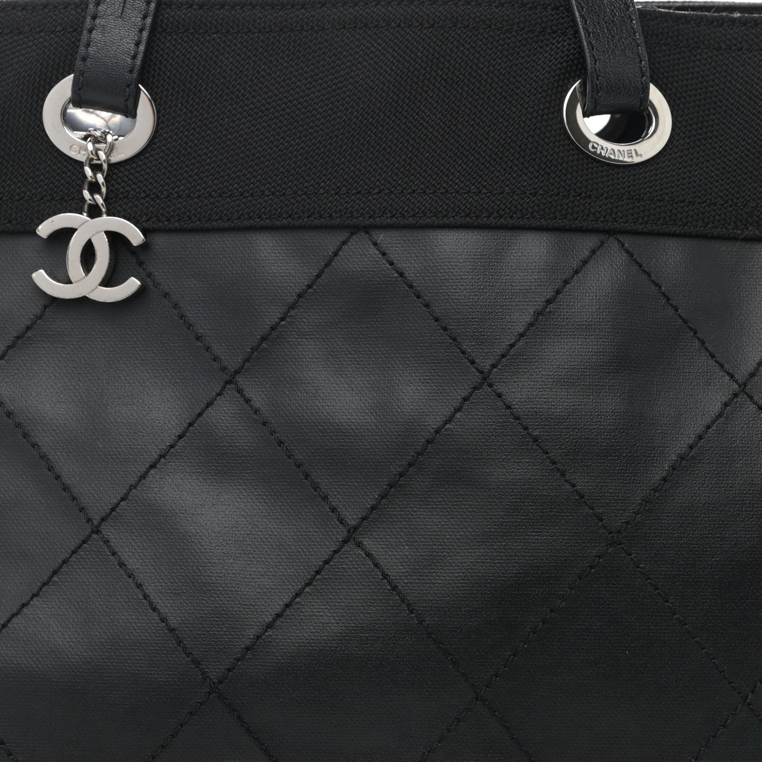 Chanel Coated Canvas Quilted Large Paris Biarritz Tote Black 9 of 15