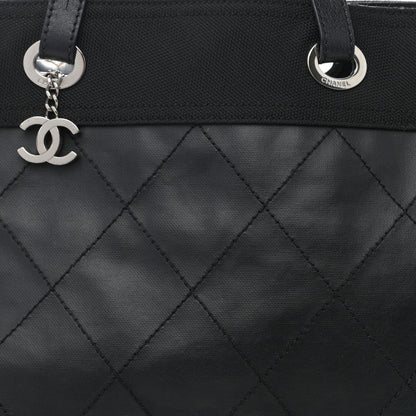 Chanel Coated Canvas Quilted Large Paris Biarritz Tote Black 9 of 15