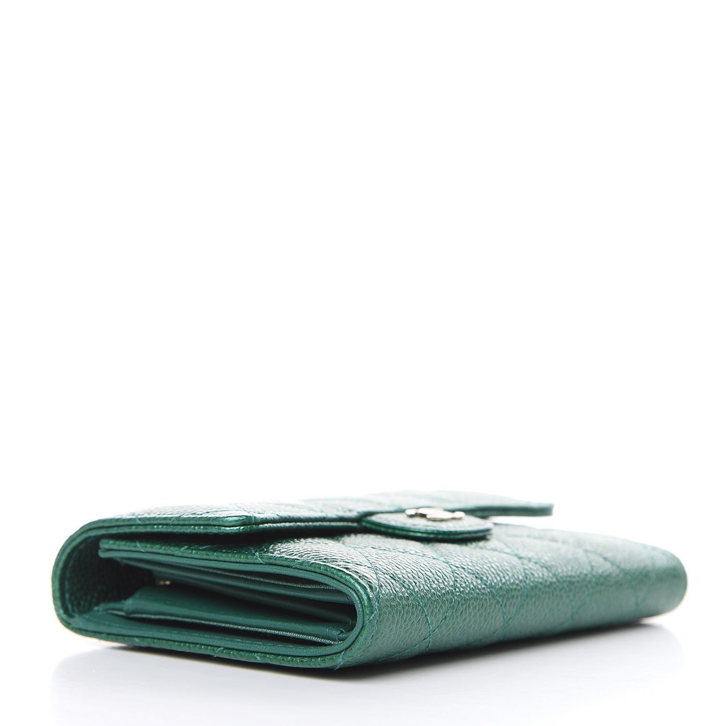 Metallic Caviar Quilted Medium Flap Wallet Green