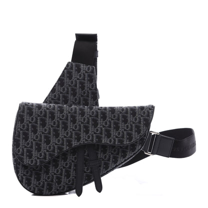 Christian Dior Oblique Mens Saddle Bag Black Blue 1 of 8