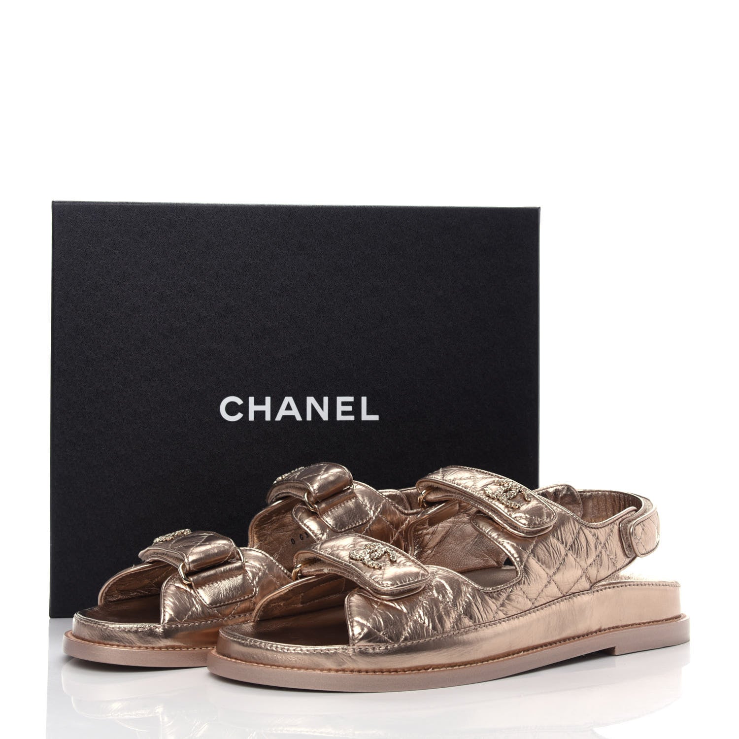Chanel Iridescent Lambskin Quilted Velcro Dad Sandals 41 Light Bronze 9 of 9